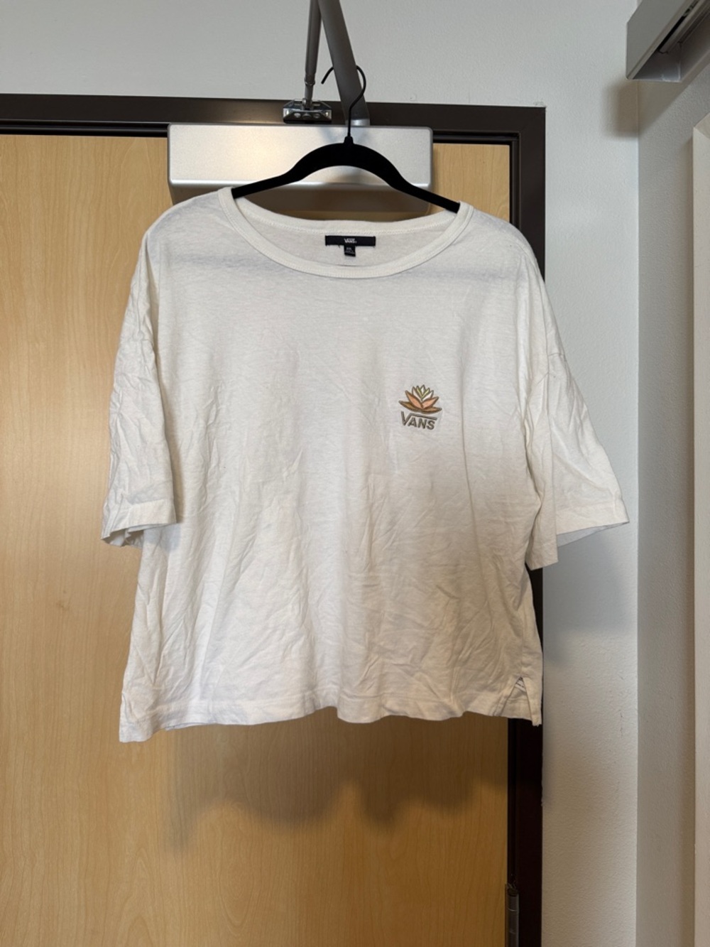 Vans White Cropped Tee with Lotus Design